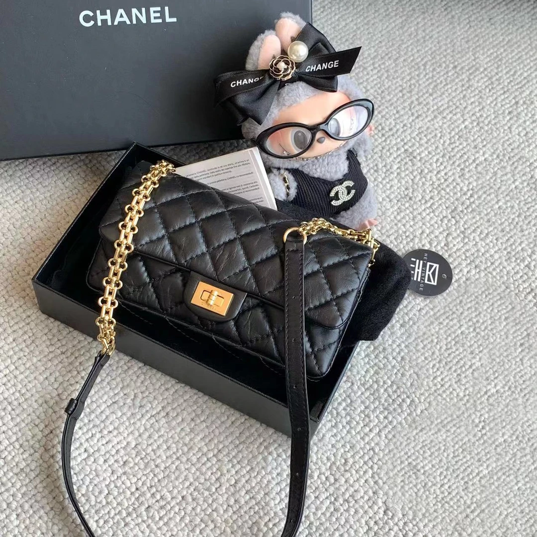 95新 Chanel/香奈儿 黑金2.55腰包 18cm 15011481