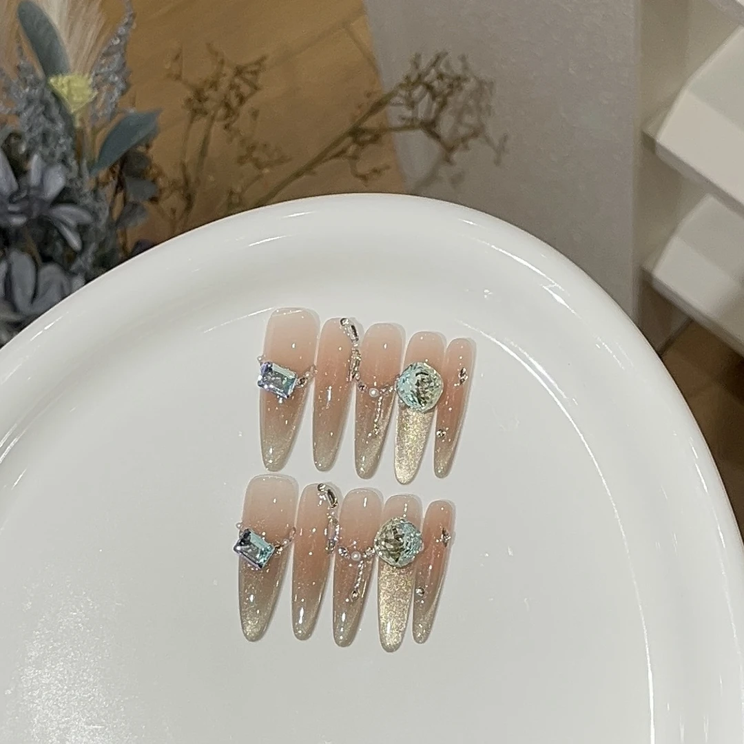 【波尔多假日】春日显白爆闪猫眼气质设计手工穿戴甲美甲