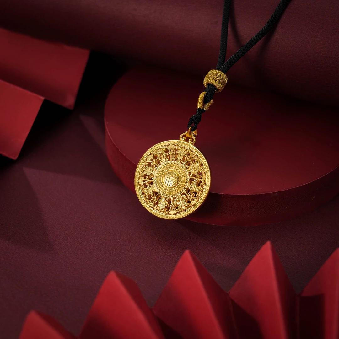 吊坠足银 雕花福字八宝盘（N)