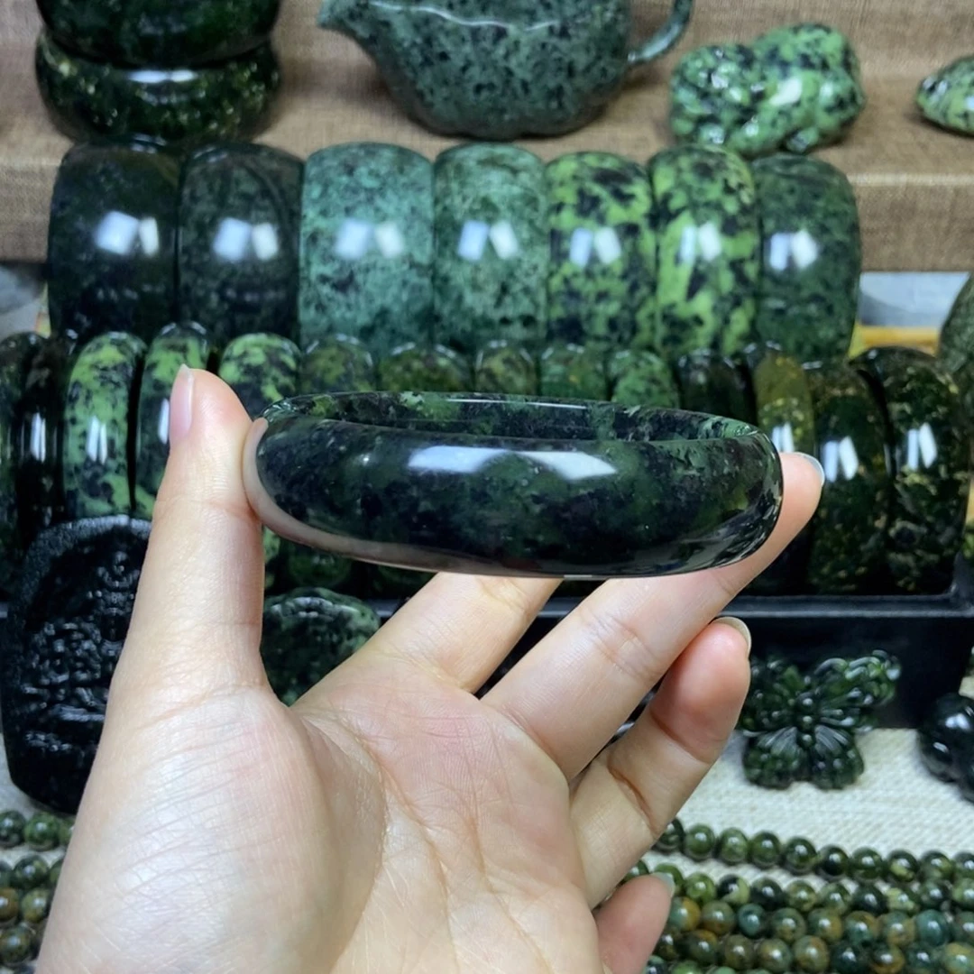 牡***花蛇纹石玉未镶嵌药王石手镯