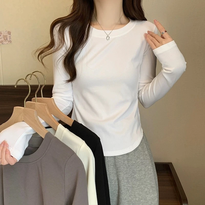 2025春季新款纯棉长袖T恤女外穿洋气内搭打底衫修身收腰显瘦体恤
