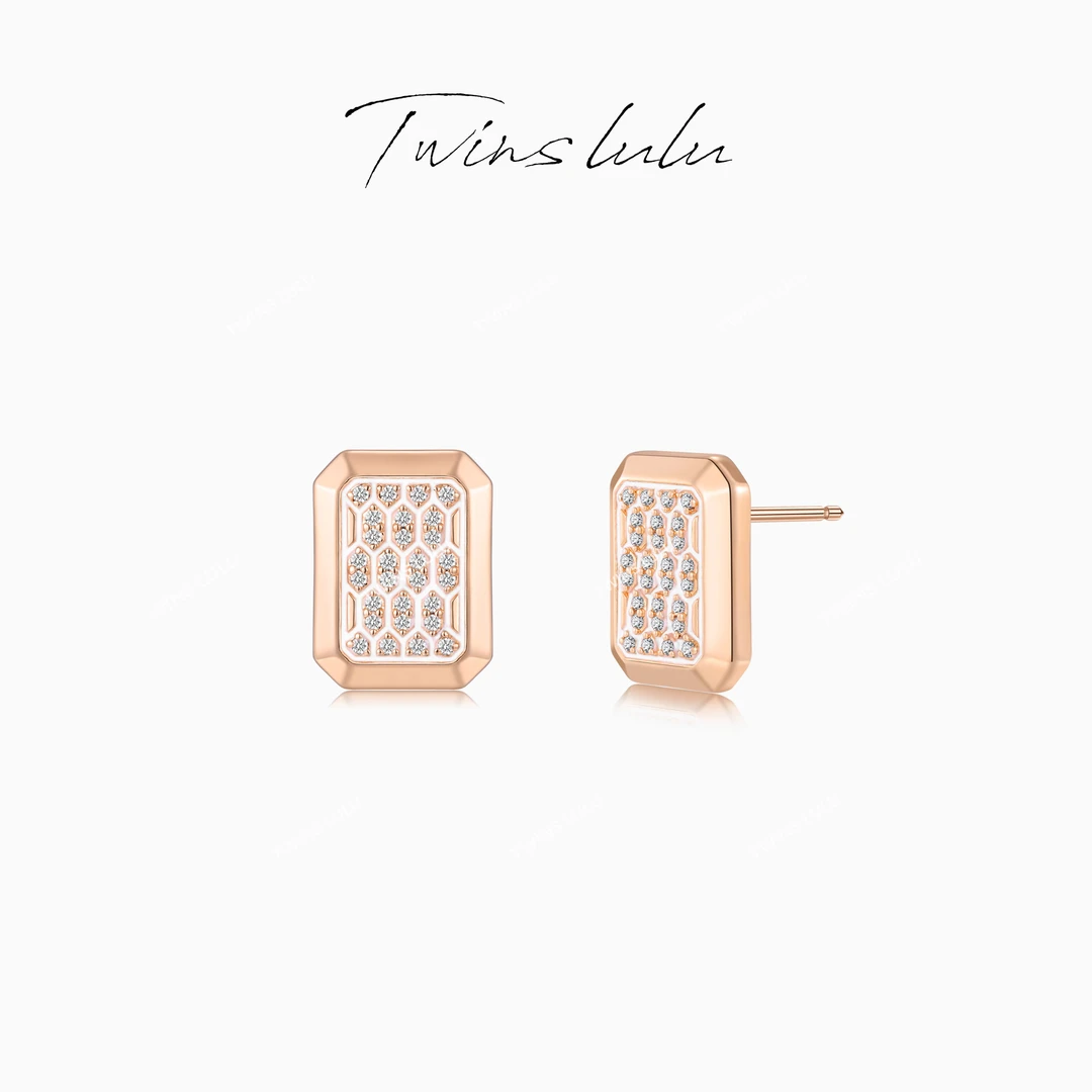 TWINS LULU 镀K金【蜂巢方镜】简约个性设计师款方形耳环TSL2321