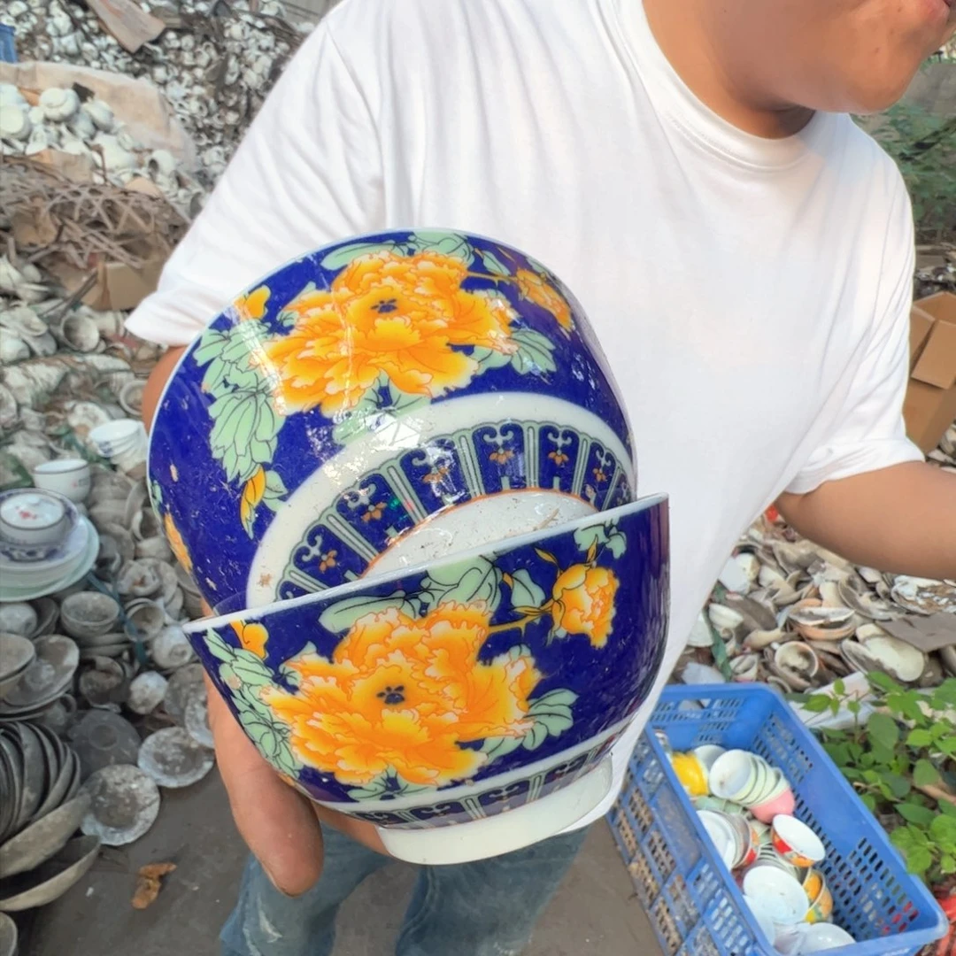 瓷片景德镇陶瓷蓝底牡丹花米饭碗2只