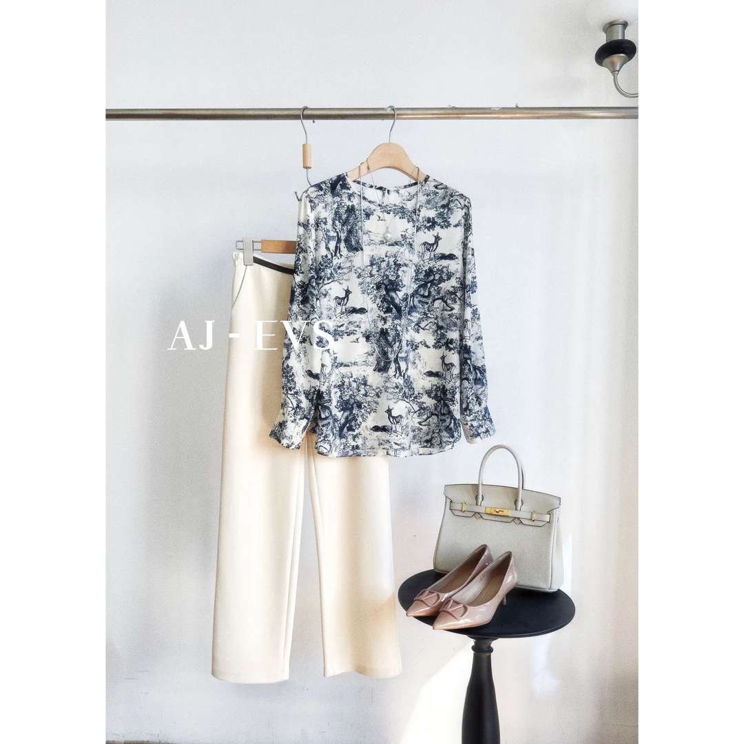 AJ-EVS【D家小鹿系列真丝印花长袖上衣】