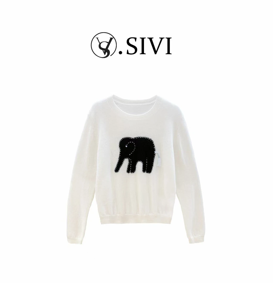 熙薇【卡通象】2025早秋新款时尚气质休闲毛衣上衣H5186