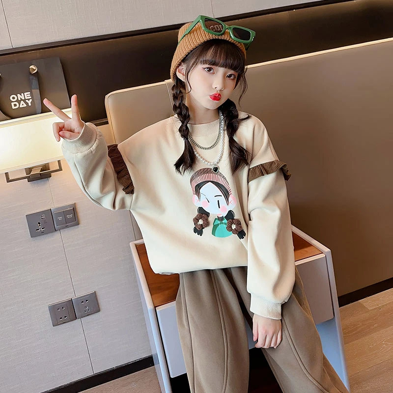 女童春秋卫衣套装2025新款儿童休闲秋冬加绒运动装女孩加绒两件套