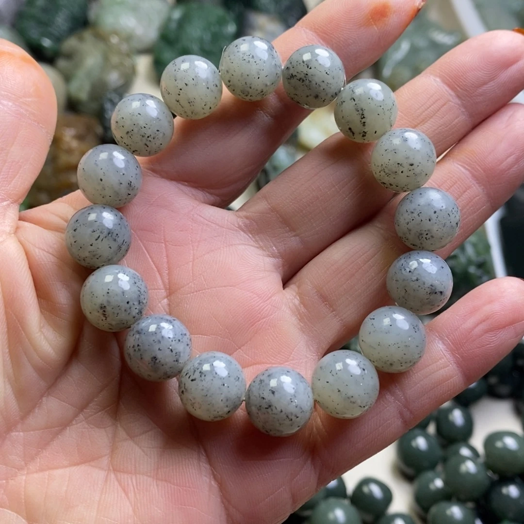 和田玉未镶嵌手链和田玉青花卡12圆珠手串