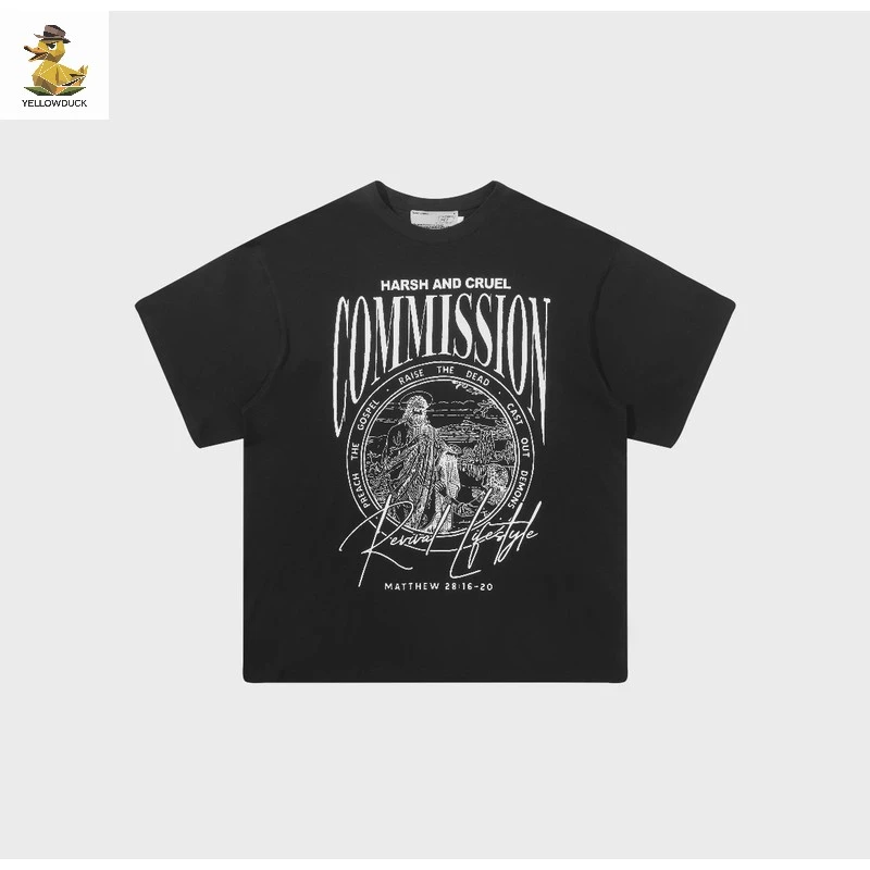 王鹤同款复古字母印花宽松情侣恤重磅品质男女百搭短袖学院风