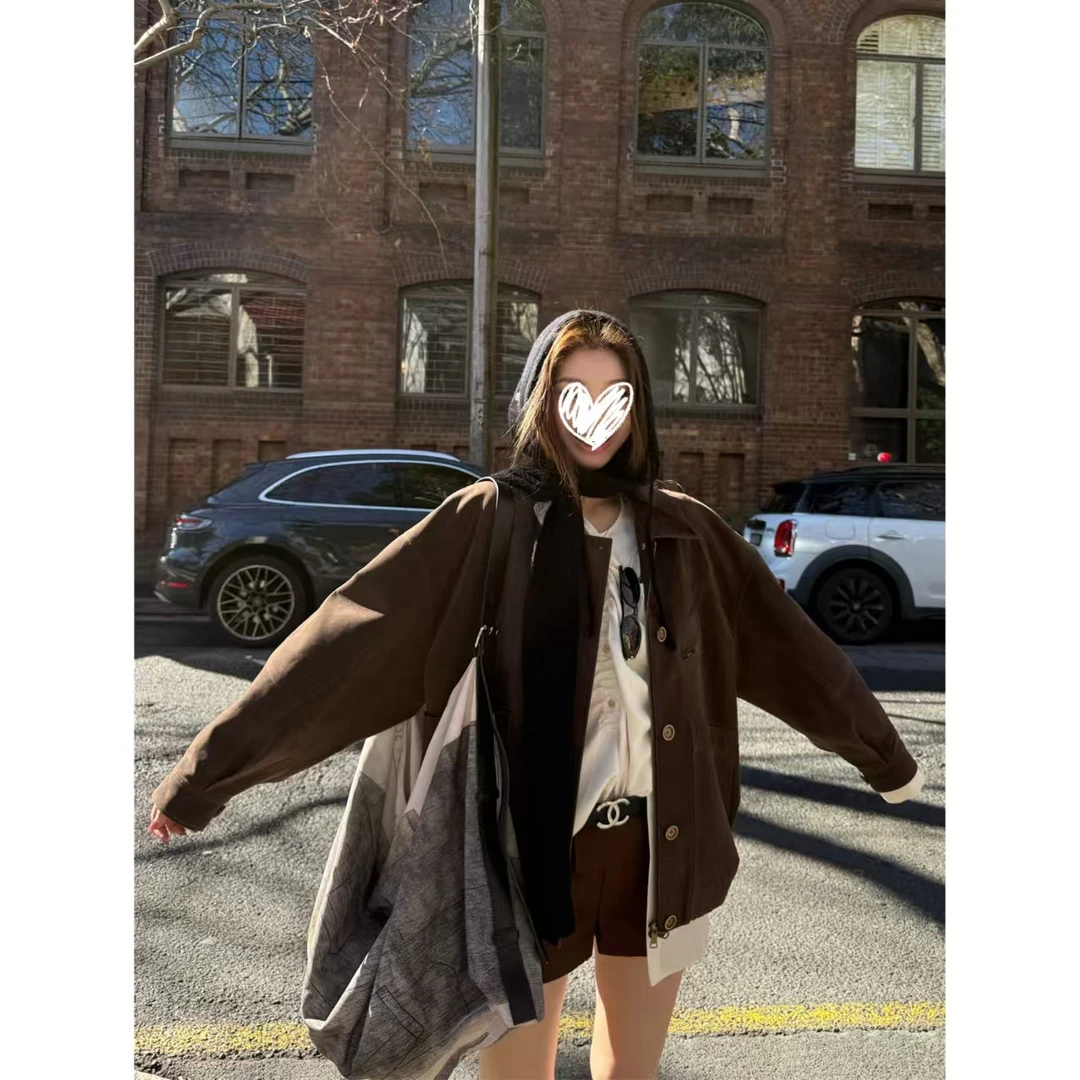 【帕丁顿入秋】美式高街辣妹长袖翻领气质宽松显瘦夹克上衣外套H675