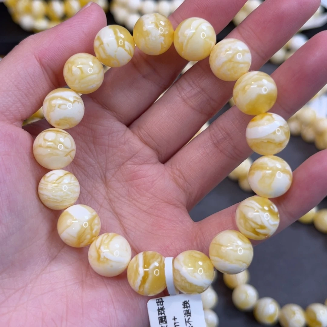 蜜蜡未镶嵌手链11.5mm瓷白橘金底虎皮