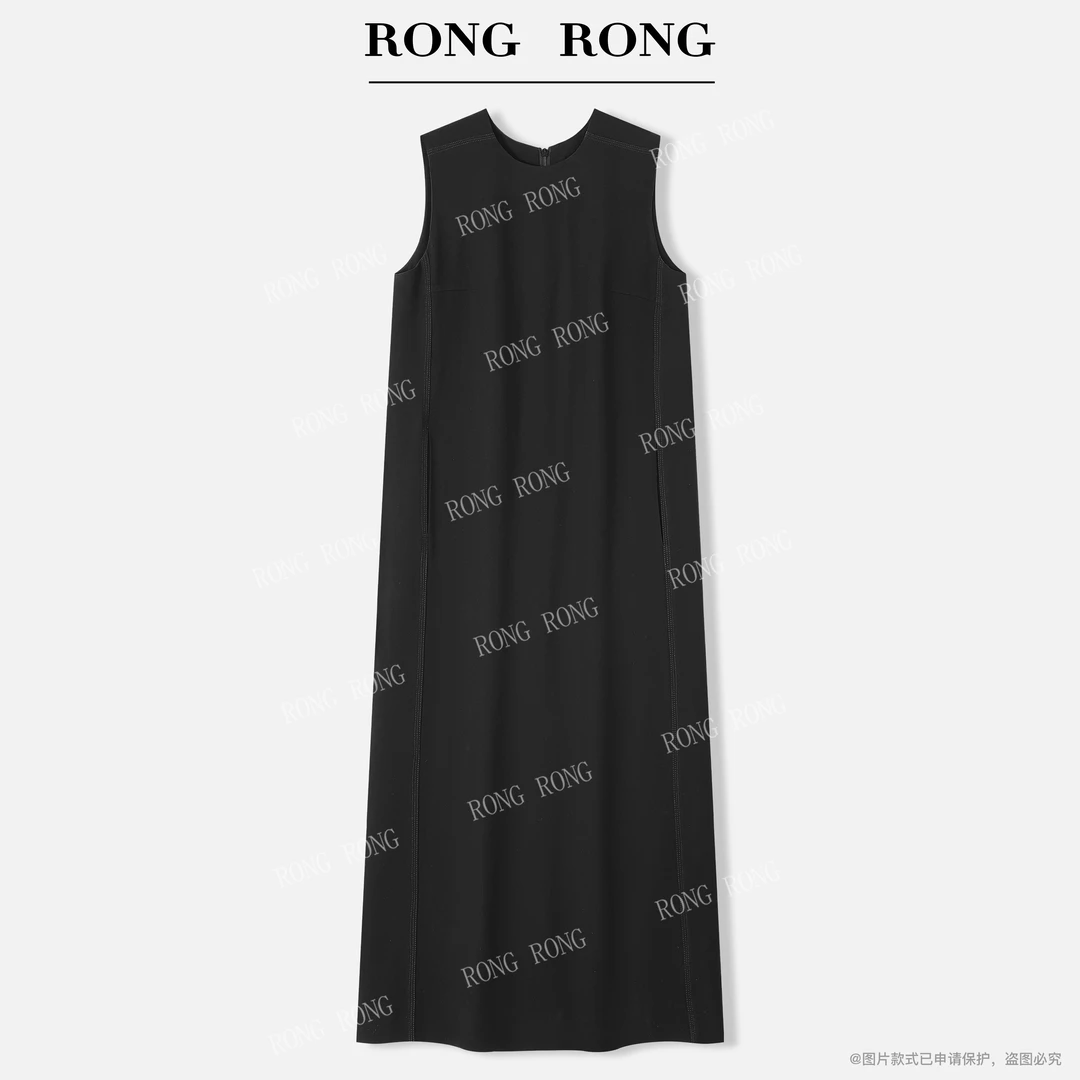 溶溶【晚墨意】RONGRONG 圆领醋酸垂坠感修身显瘦无袖连衣裙24-002