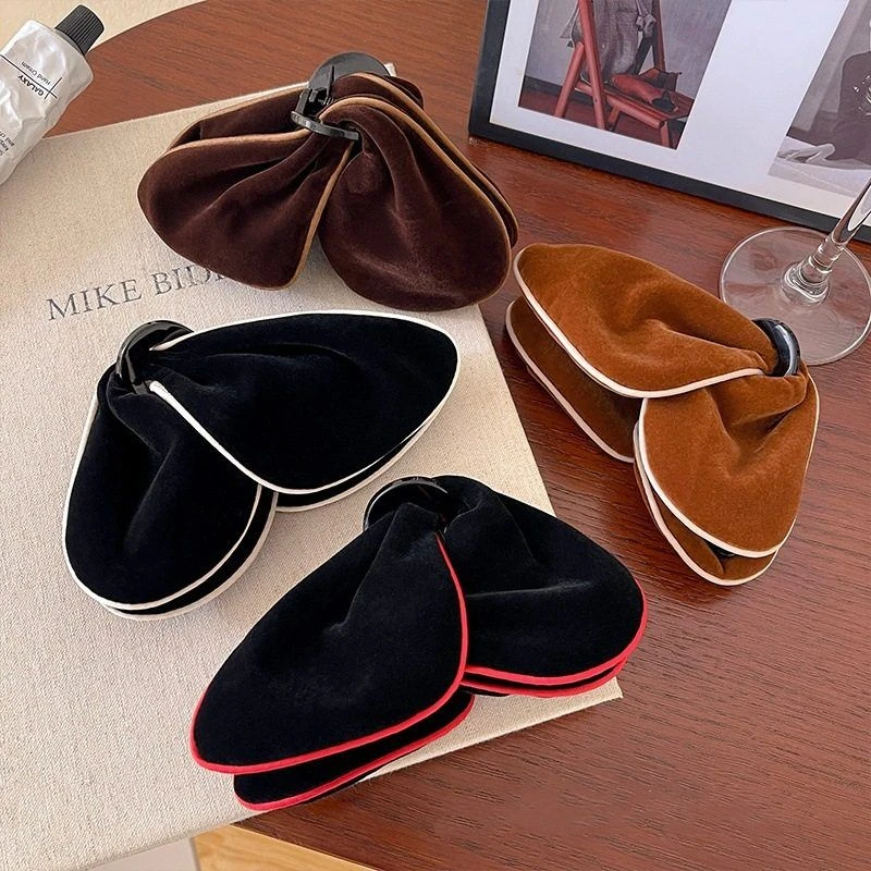 法式复古撞色丝绒三角抓夹女秋冬盘发鲨鱼夹大号后脑勺发量多发夹