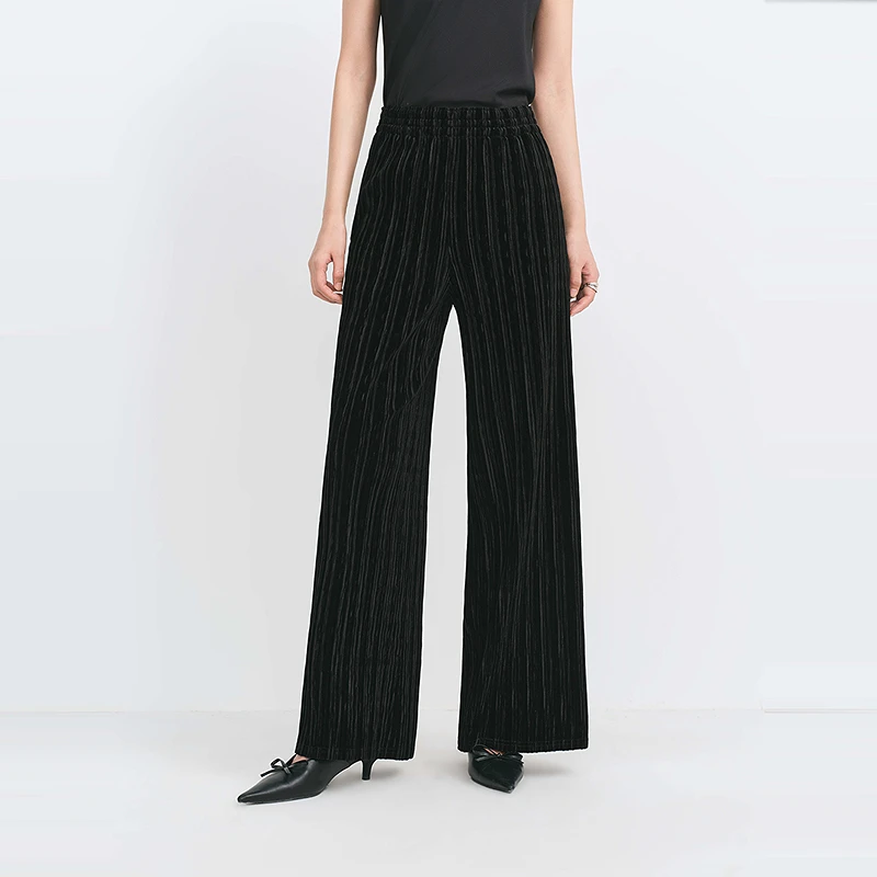 HPLY荷比俪冬新松紧腰压褶显瘦直筒裤HME41410436T