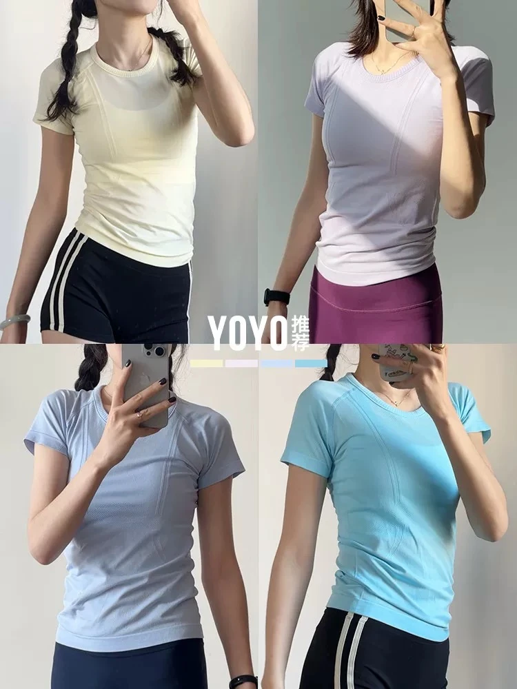 鲨鱼女士夏季运动短袖瑜伽上衣速干透气高弹力健身跑步训练服