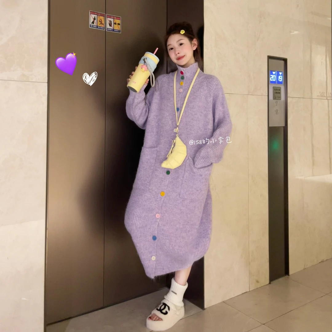 清仓款【彩扣绵绵】慵懒风针织女冬季中长款毛针织衫显瘦韩版连衣裙