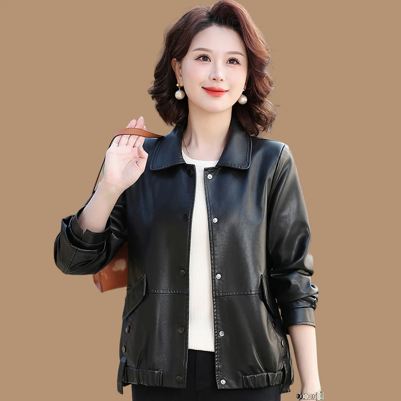 时尚皮外套春秋短款2025新款女士春装洋气夹克上衣