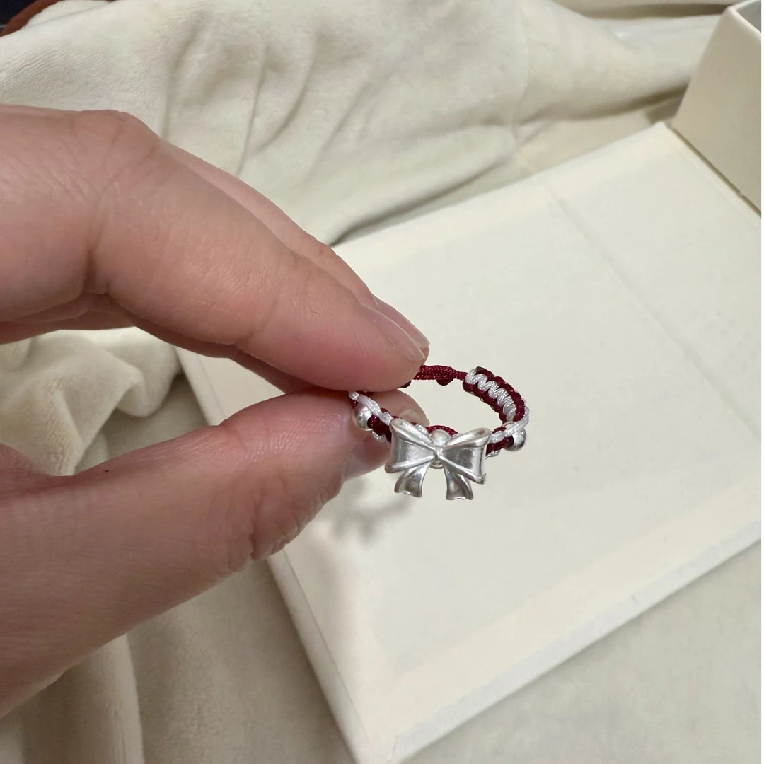 足银戒指999纯银戒指女蝴蝶结手工编织手绳情侣学生送闺蜜礼