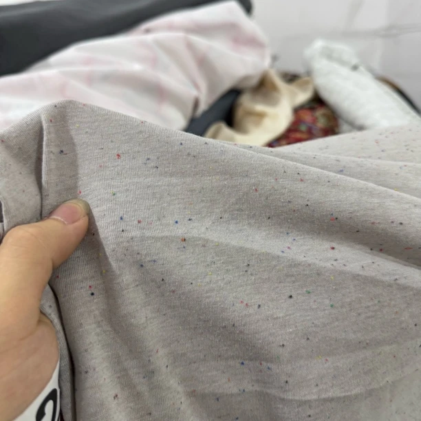 29 纯植物七彩色织彩点针织亚麻汗布T恤面料3米价