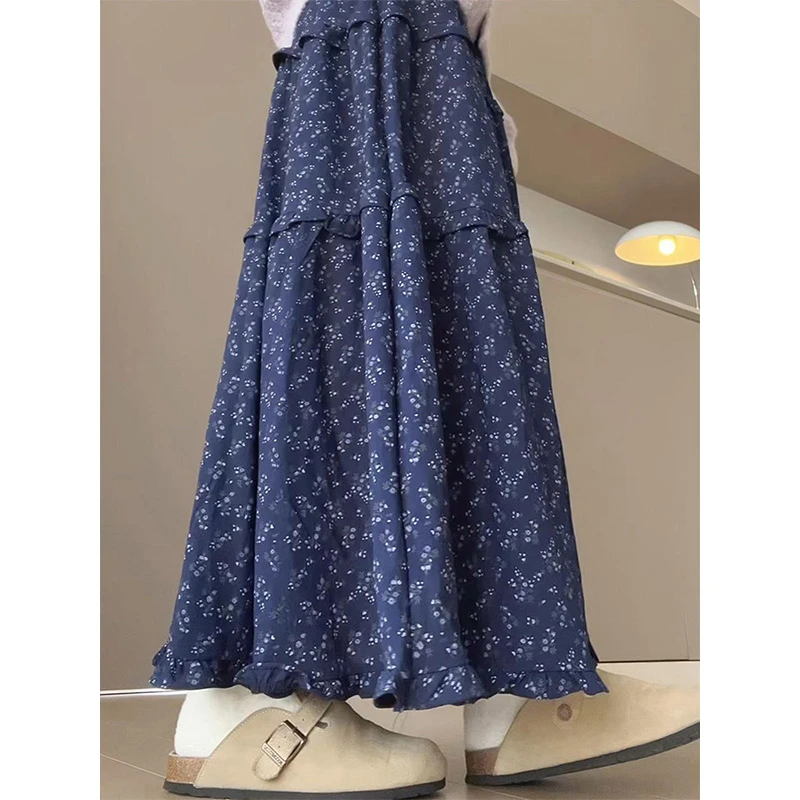 大码韩系碎花半身裙女中长款微胖新款高腰显瘦a字长裙蓬蓬蛋糕裙