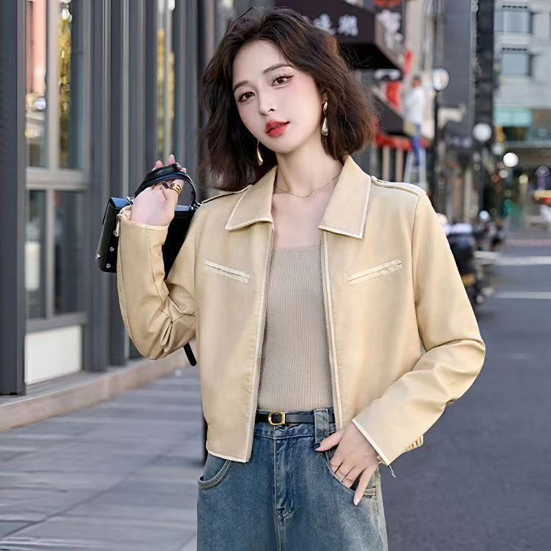 新款秋高级感绵羊皮夹克翻领休闲短款女士外套506