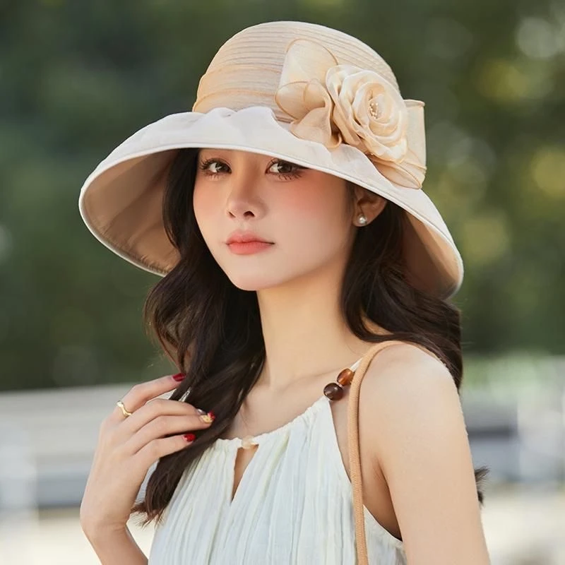 【气质渔夫帽】欧根纱渔夫帽优雅复古 大帽檐 遮阳帽 户外太阳帽