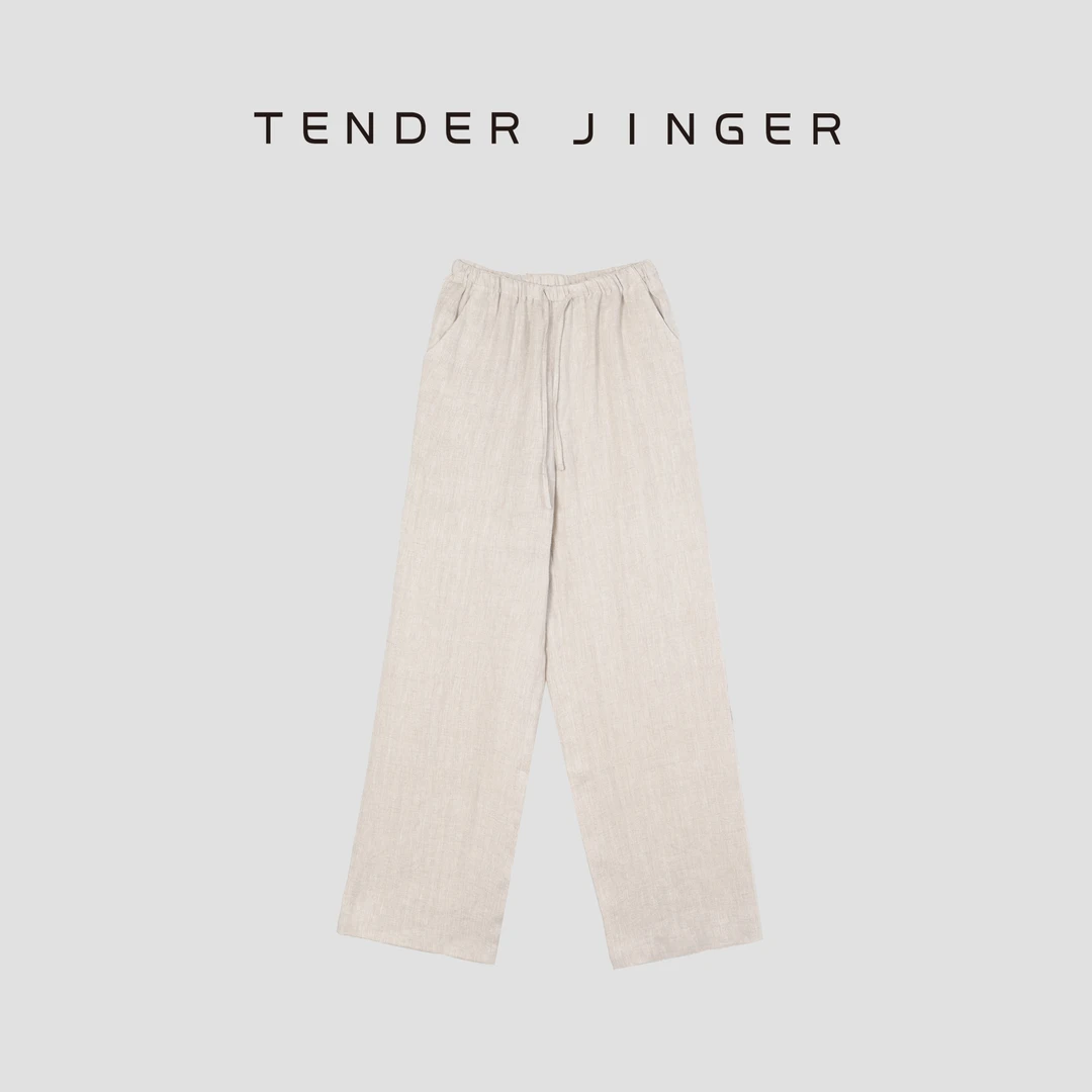 Tender Jinger【疯狂星期三】极简松弛感抽绳阔腿麻裤T52SAI80340