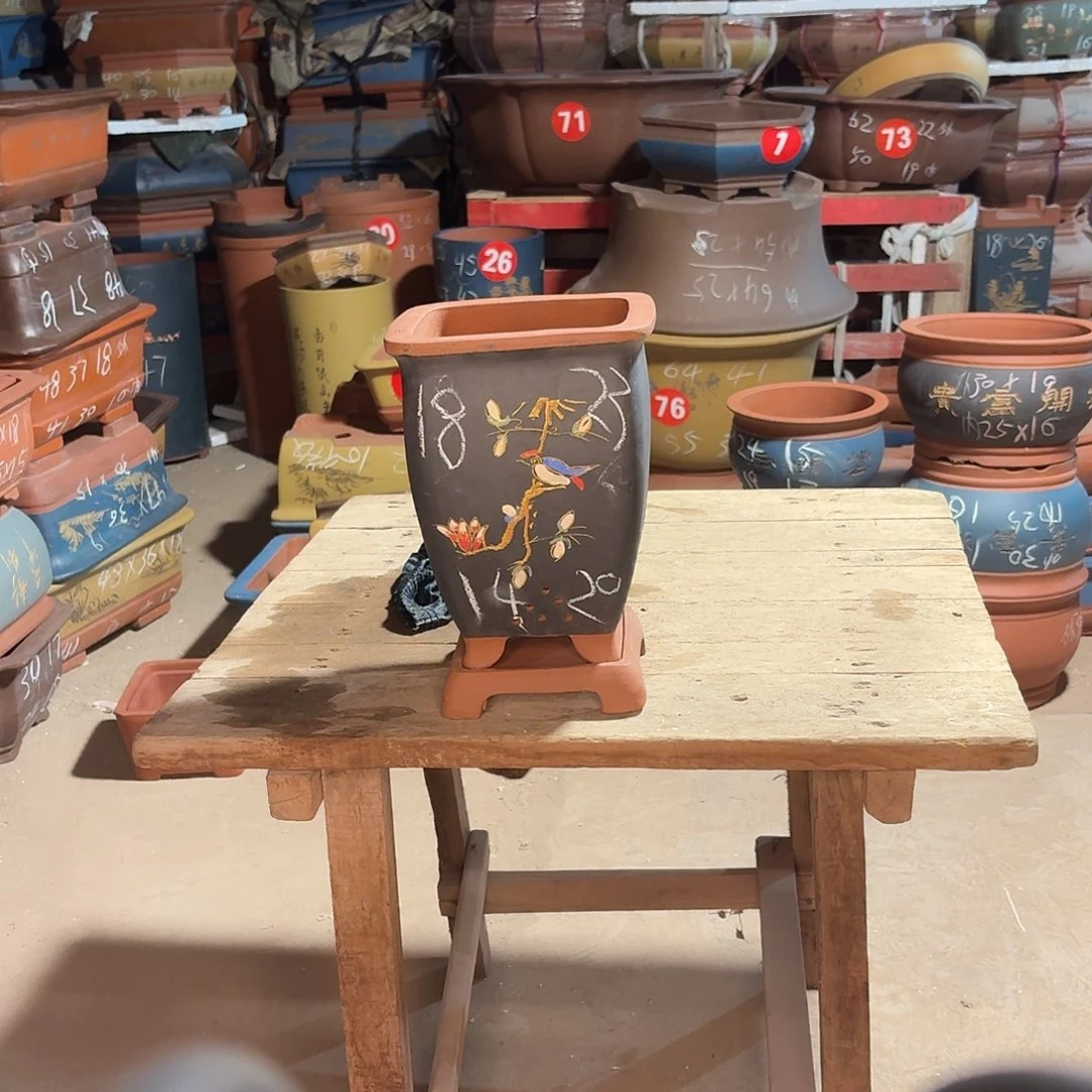 紫砂紫砂花盆高四方一个