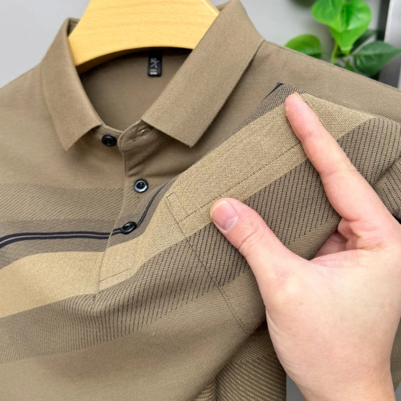 CATIA SELI真口袋短袖t恤翻领纯棉休闲男士丝光棉上衣透气半袖潮