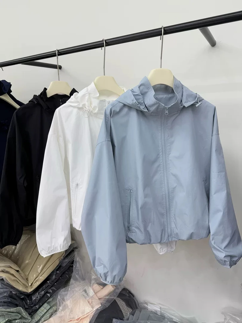 欧货春夏季新款韩系户外休闲连帽宽松工装外套女百搭短款夹克上衣