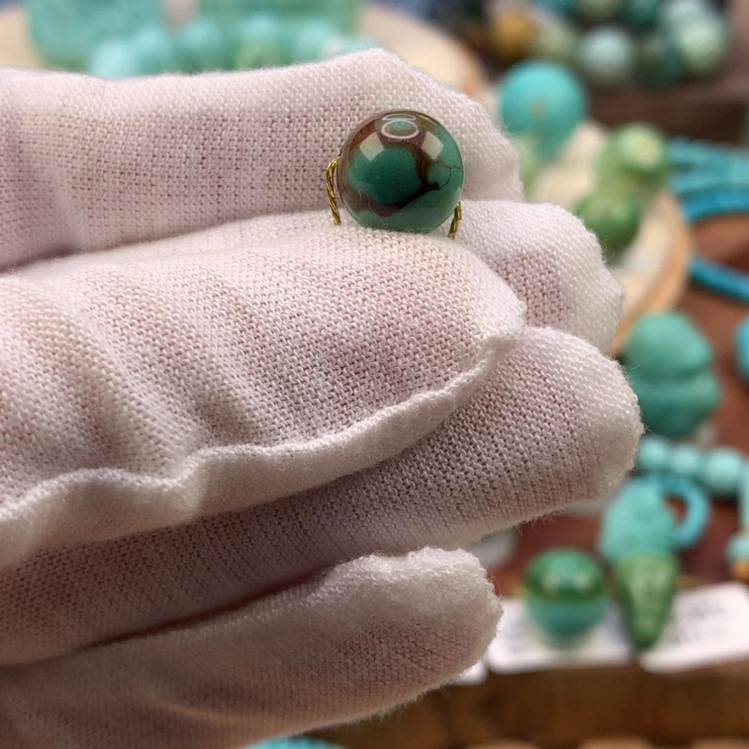 绿松石未镶嵌珠宝奇石高瓷特色网花圆珠10.1mm