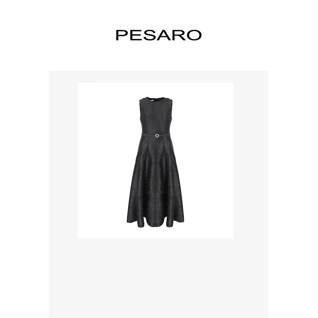 PESARO【星线好物】秋季赫本风无袖连衣裙女收腰显瘦烫钻气