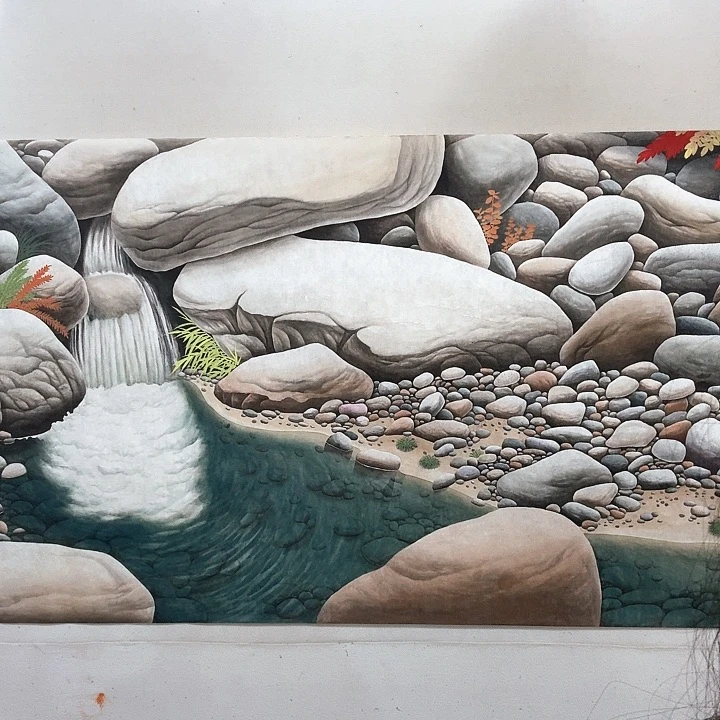 国画工笔画作品石来运转任海鲜画