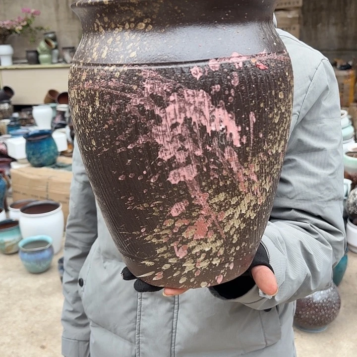 红陶复古泼墨口径20高度28