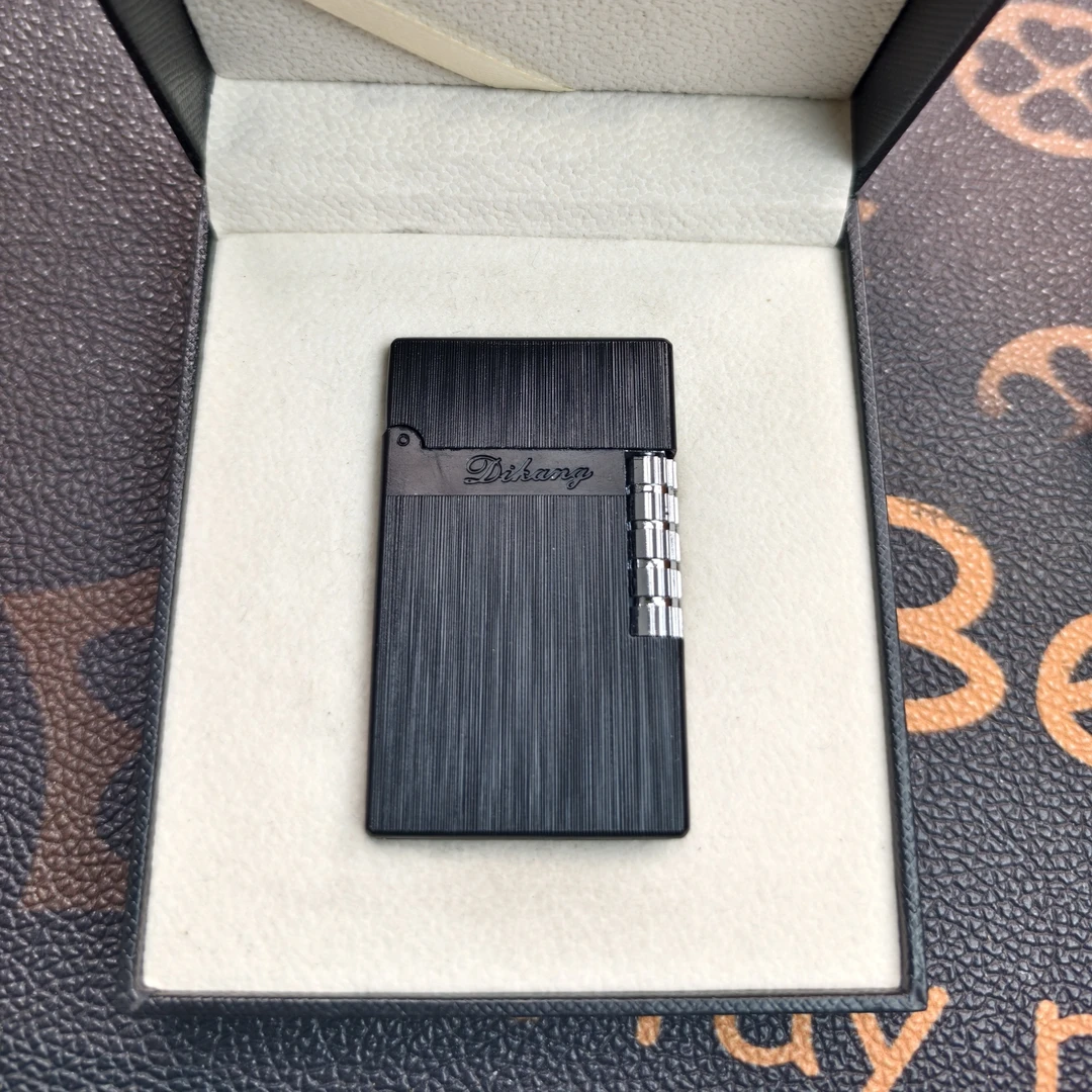 朗声打火机创意金属拉丝充气个性砂轮侧滑明火点烟器黑拉丝