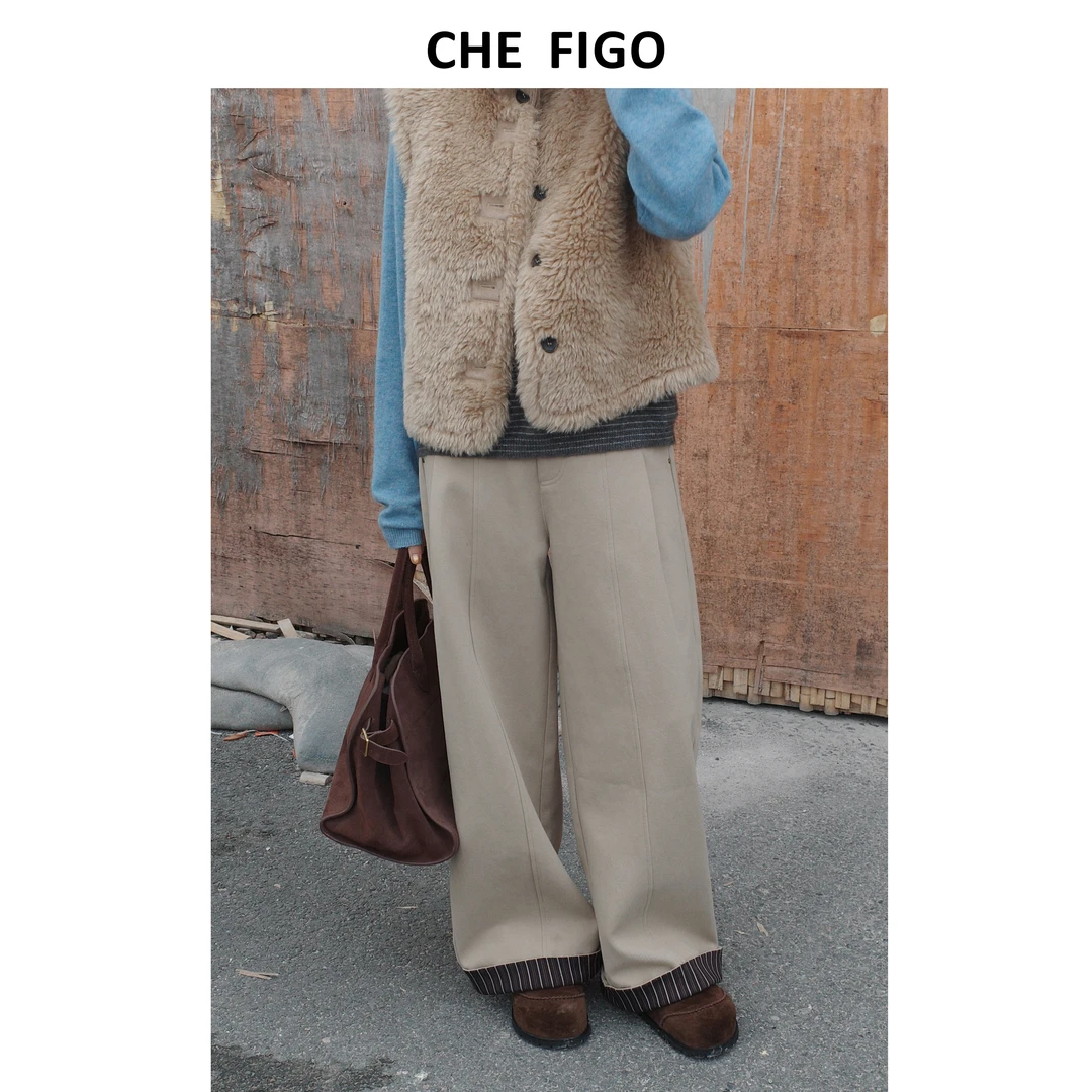 CHEFIGO脚口拼接分割长裤