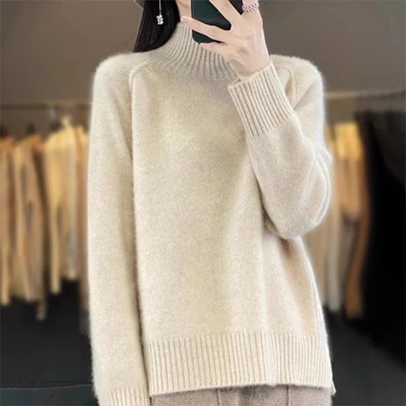 保暖新款宽松毛衣开叉加厚针织打底衫毛衣女款2025款网红款秋冬