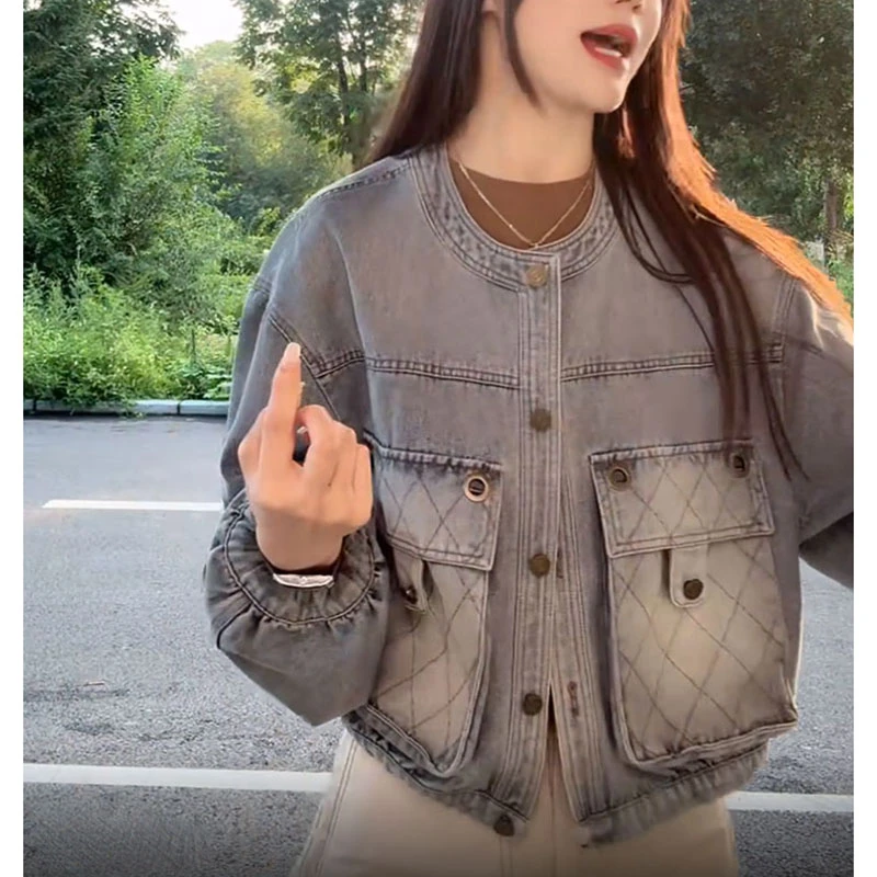 水洗做旧复古牛仔外套女2025早秋季新款小众宽松百搭工装夹克上衣