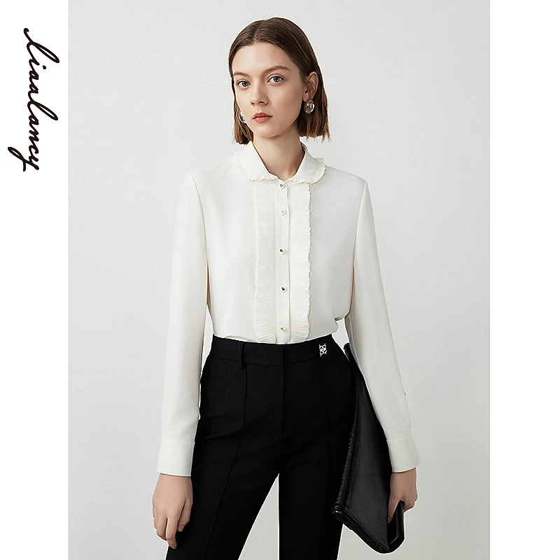 【前程似锦】朗姿浪漫设计感通勤白衬衣女2024年春季新款衬衫