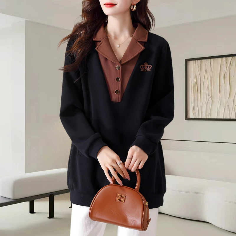 假两件卫衣女早秋季2025新款宽松小个子时尚洋气爆款无帽冬装上衣