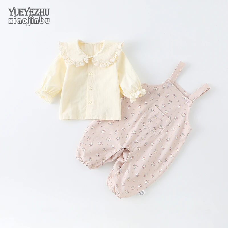 婴儿碎花背带裤套装秋装女宝宝韩系衣服春秋季长袖公主甜美两件套