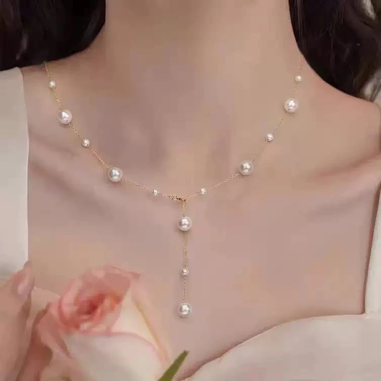 合金贝壳项链 项链925银满天星贝珠气质白色Y字锁骨链轻奢百搭