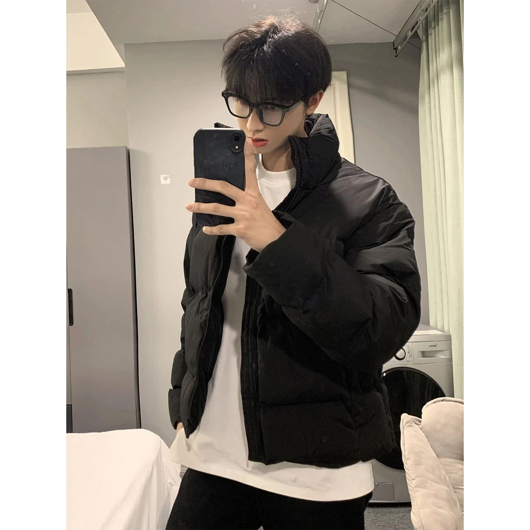美式高街潮牌纯色基础款面包保暖棉服男秋冬休闲宽松拉链厚款棉衣
