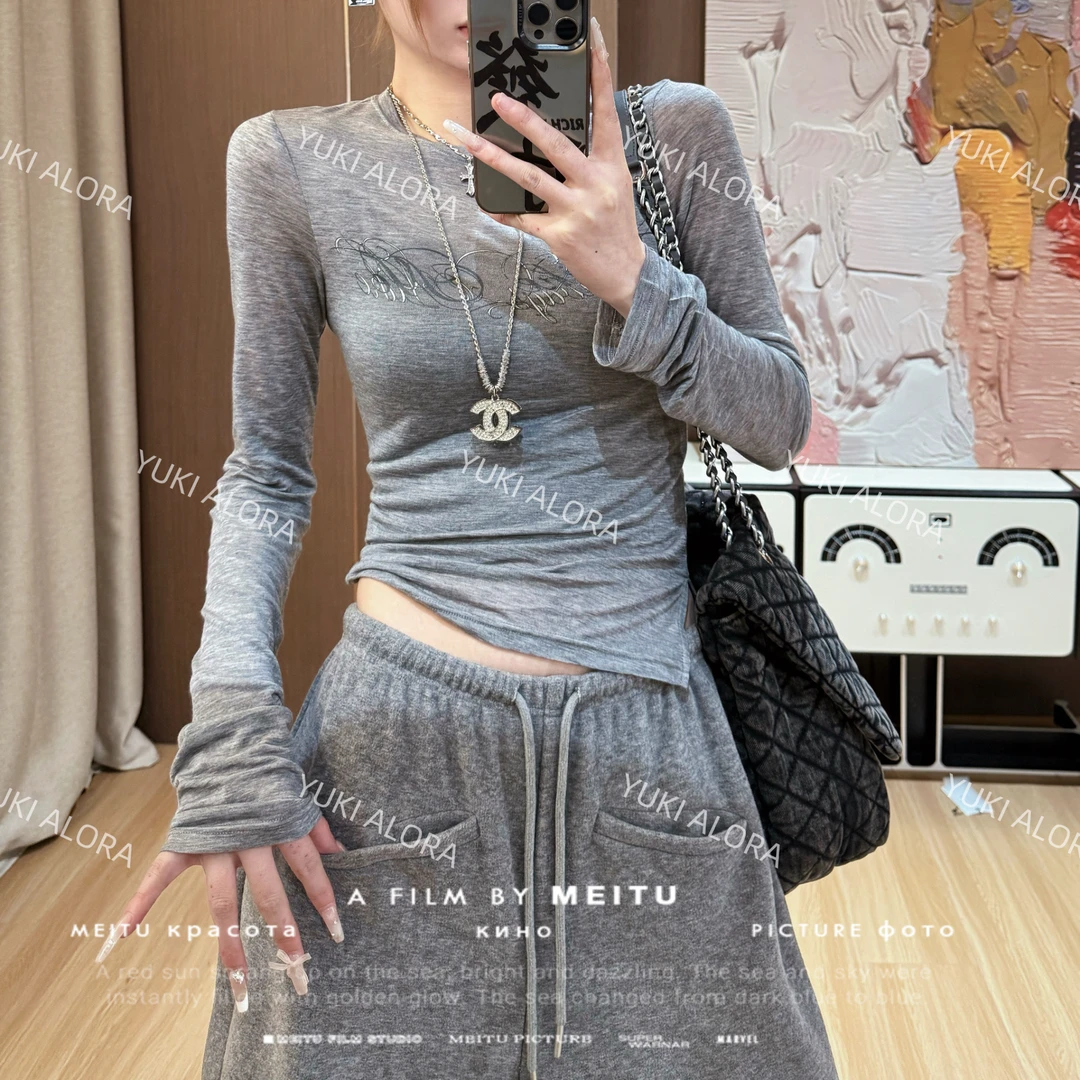 【LLU李】新款薄长袖T恤显瘦修身百搭上衣 LLU-00210