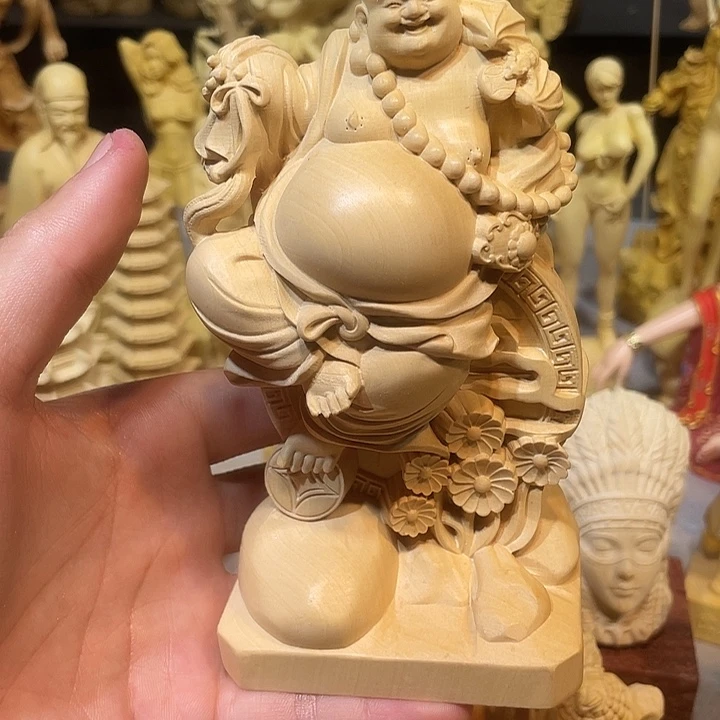 黄杨木黄杨木铜钱弥勒佛