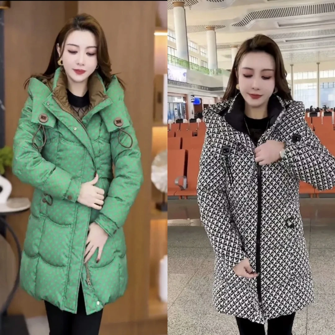 高级感连帽棉服女士冬季新款时尚中长款棉衣外套百搭洋气棉袄2432