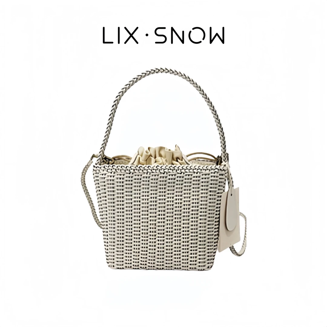 LIX.SNOW-度假风真皮牛皮手工编织菜篮子包手提斜挎手拎包编织包