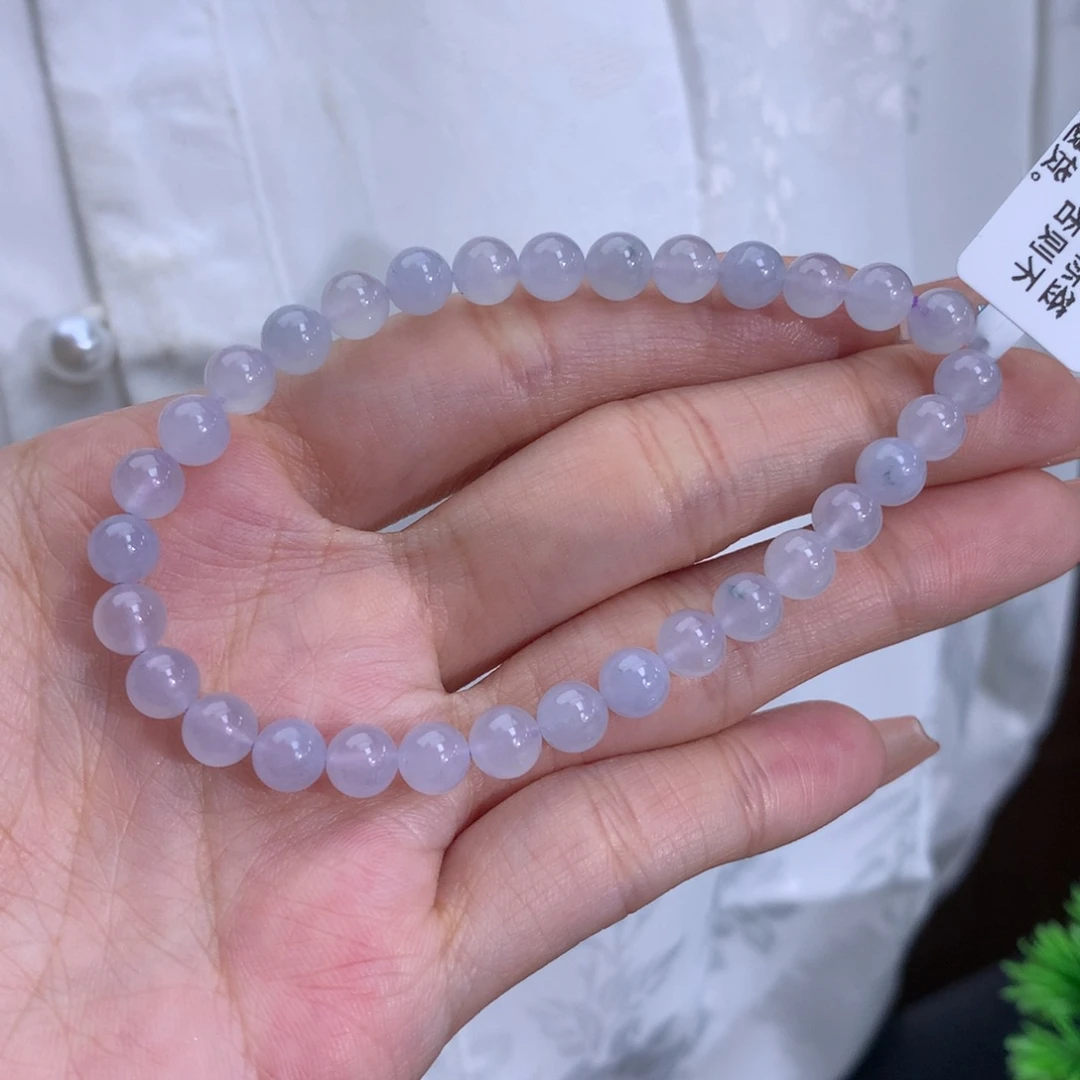 翡翠手链未镶嵌卡5.9冰种淡紫手串