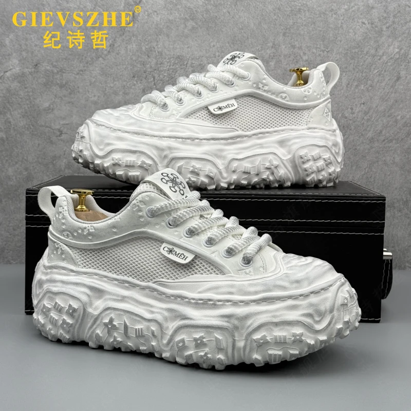 纪诗哲厚底增高老爹鞋新款舒适网面透气复古擦色休闲鞋百搭男鞋