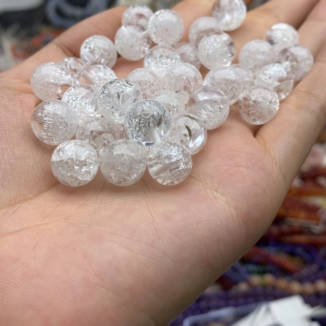 未镶嵌玛瑙/玉髓珠宝半成品两个10mm爆花白幽灵半盆