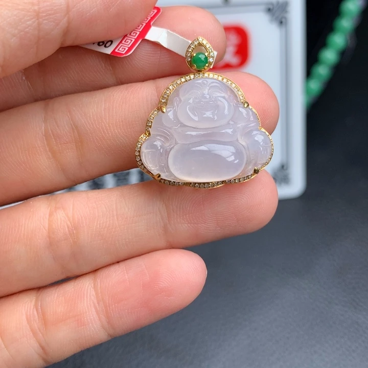 吊坠(不含链)18K金镶嵌翡翠
